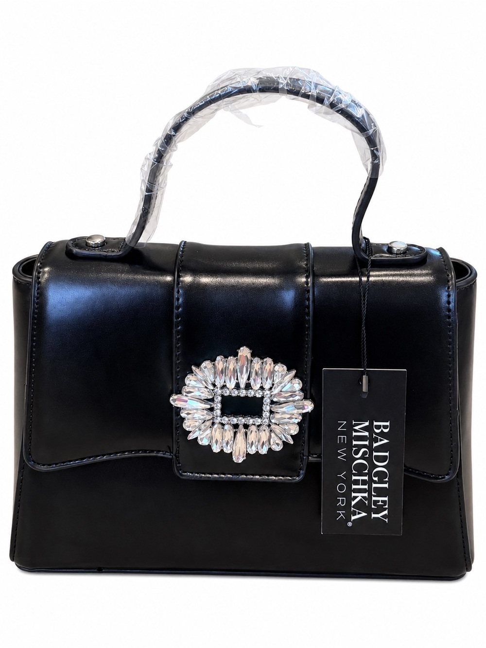 Badgley Mischka The Lorrie Black Top Handle Crystal Satchel NWT